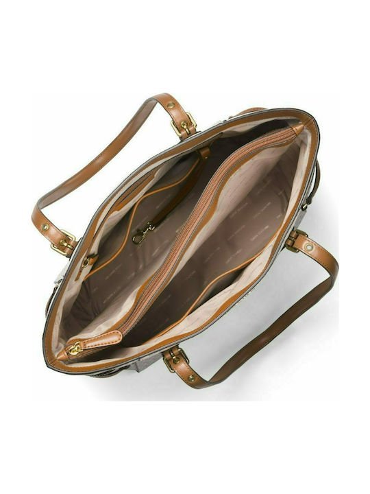 Michael Kors Voyager EW Tote Logo Δερμάτινη Γυναικεία Τσάντα Shopper ‘Ωμου σε Μπεζ χρώμα
